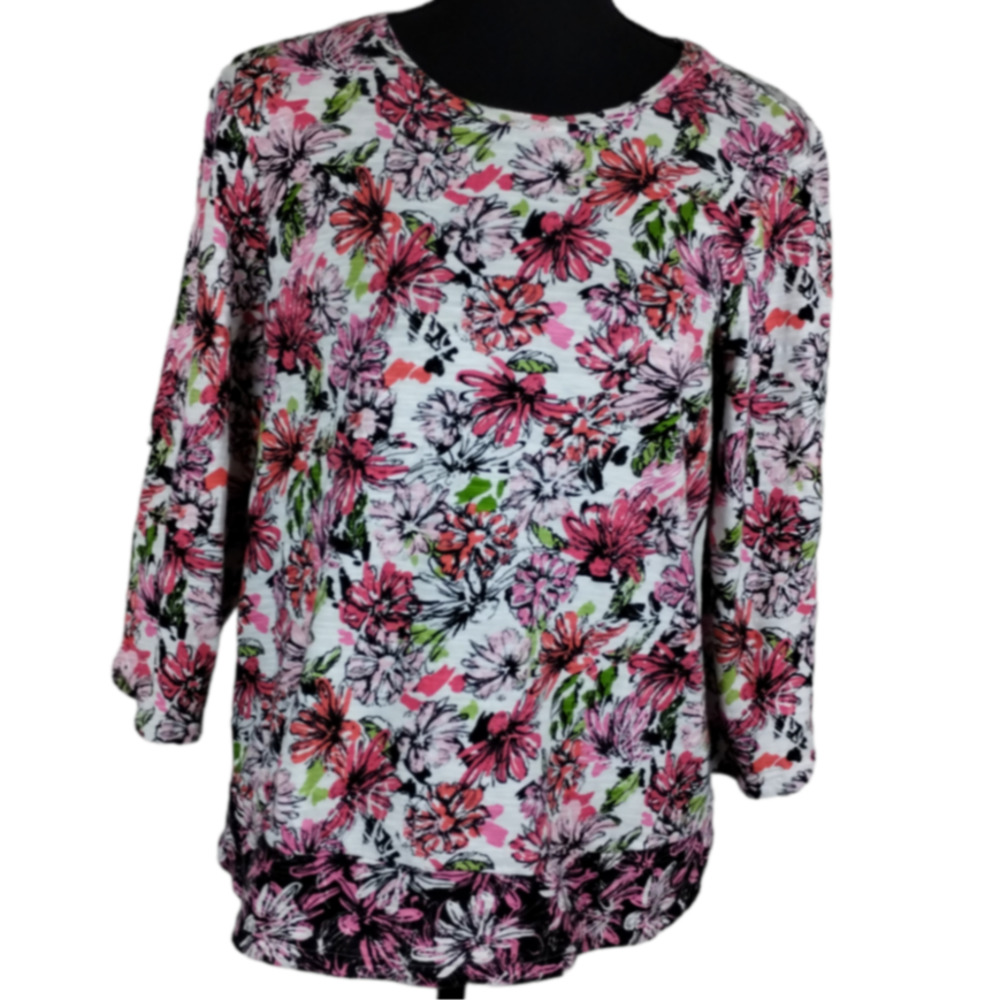 J. Jill Floral Print 3/4 Sleeve Knit Top, Size Petite M